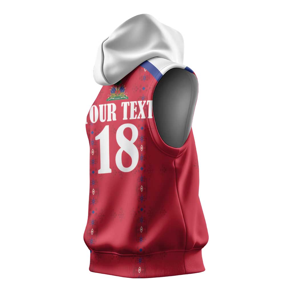 Custom Afro-Haitians Football Pride Sleeveless Hoodie Les Grenadiers Veve Vodou Red Version - African Pride