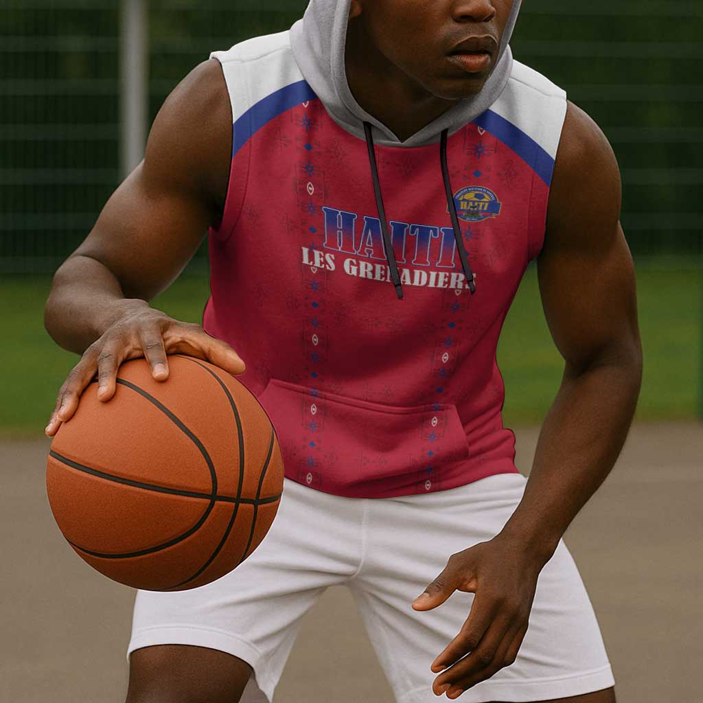 Custom Afro-Haitians Football Pride Sleeveless Hoodie Les Grenadiers Veve Vodou Red Version - African Pride