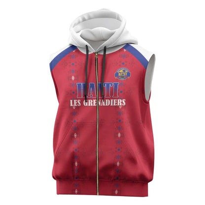 Custom Afro-Haitians Football Pride Sleeveless Zip Hoodie Les Grenadiers Veve Vodou Red Version - African Pride
