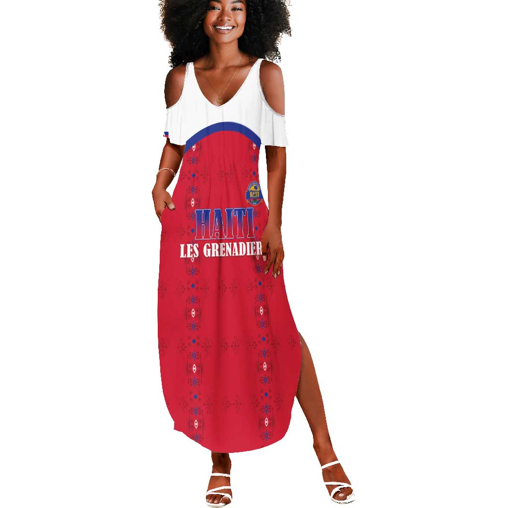 Custom Afro-Haitians Football Pride Summer Maxi Dress Les Grenadiers Veve Vodou Red Version - African Pride