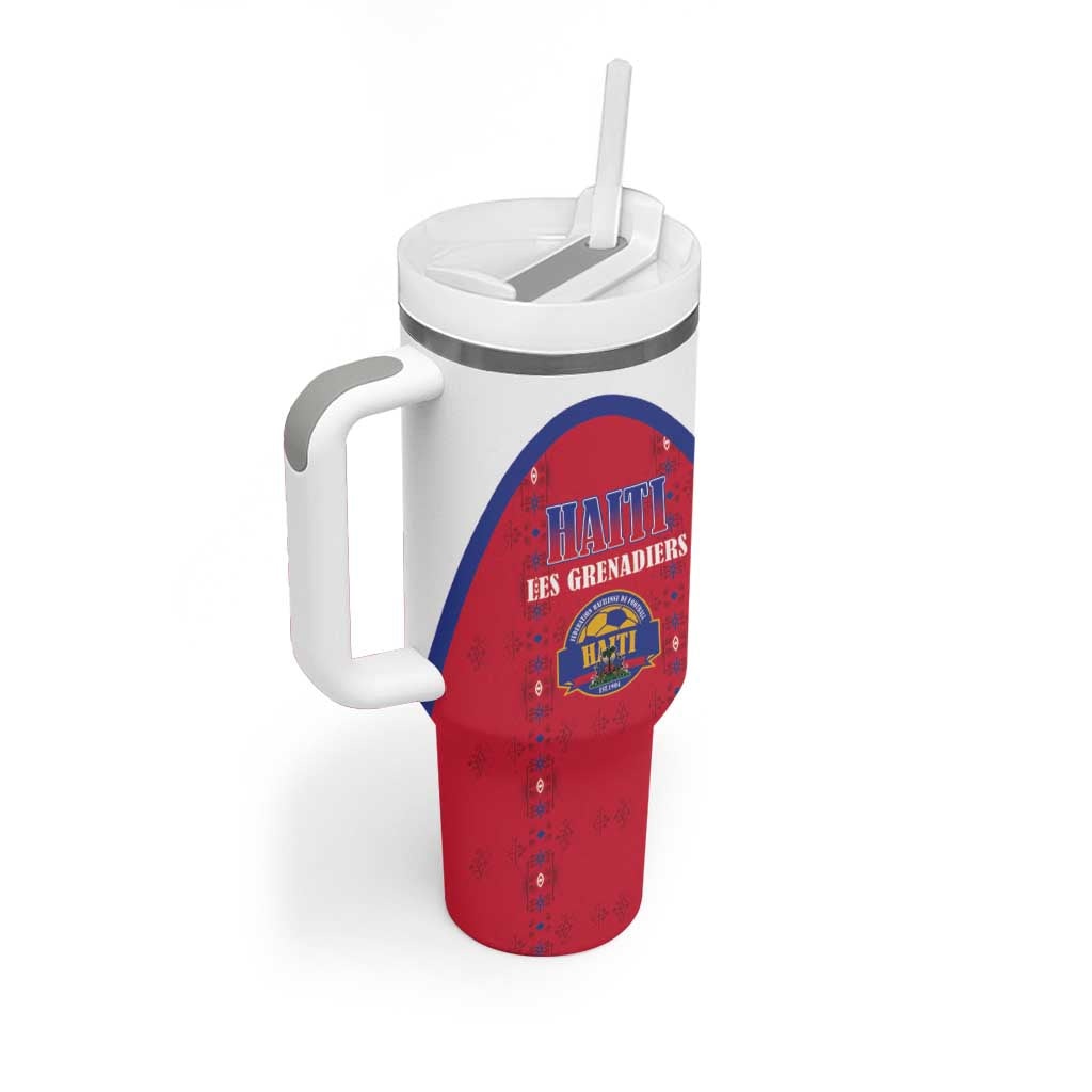 Custom Afro-Haitians Football Pride Tumbler With Handle Les Grenadiers Veve Vodou Red Version - African Pride