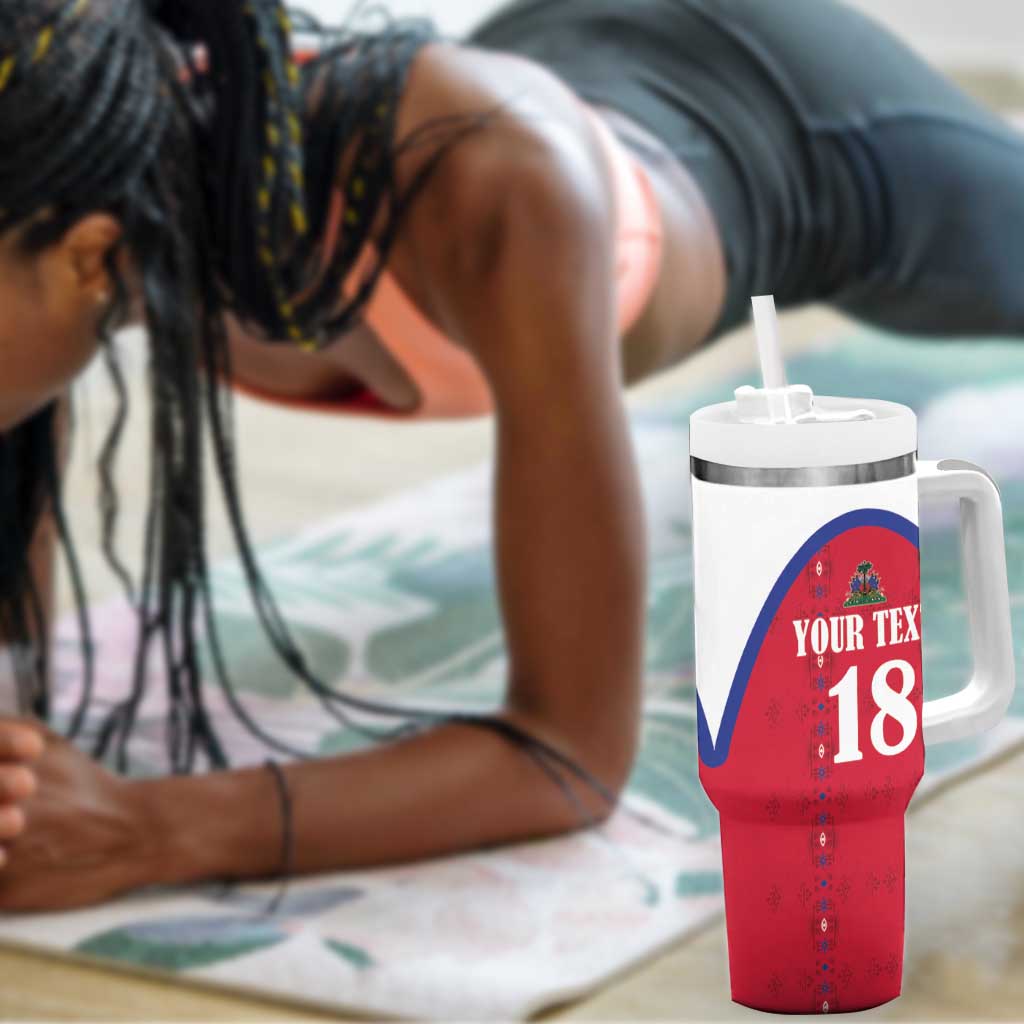 Custom Afro-Haitians Football Pride Tumbler With Handle Les Grenadiers Veve Vodou Red Version - African Pride