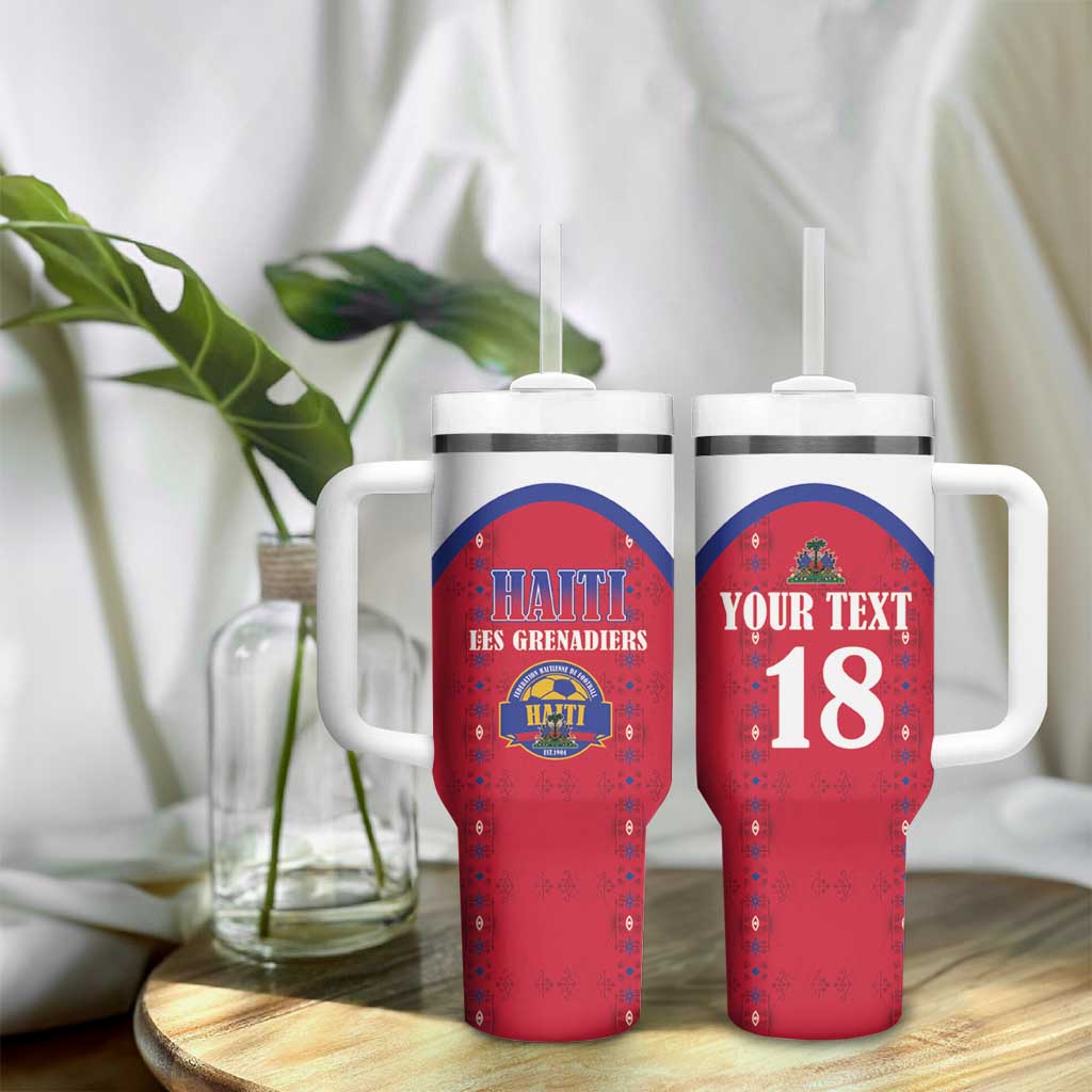 Custom Afro-Haitians Football Pride Tumbler With Handle Les Grenadiers Veve Vodou Red Version - African Pride