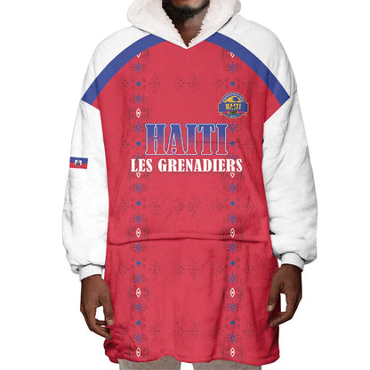 Custom Afro-Haitians Football Pride Wearable Blanket Hoodie Les Grenadiers Veve Vodou Red Version - African Pride