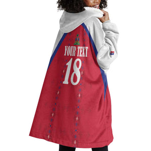 Custom Afro-Haitians Football Pride Wearable Blanket Hoodie Les Grenadiers Veve Vodou Red Version - African Pride