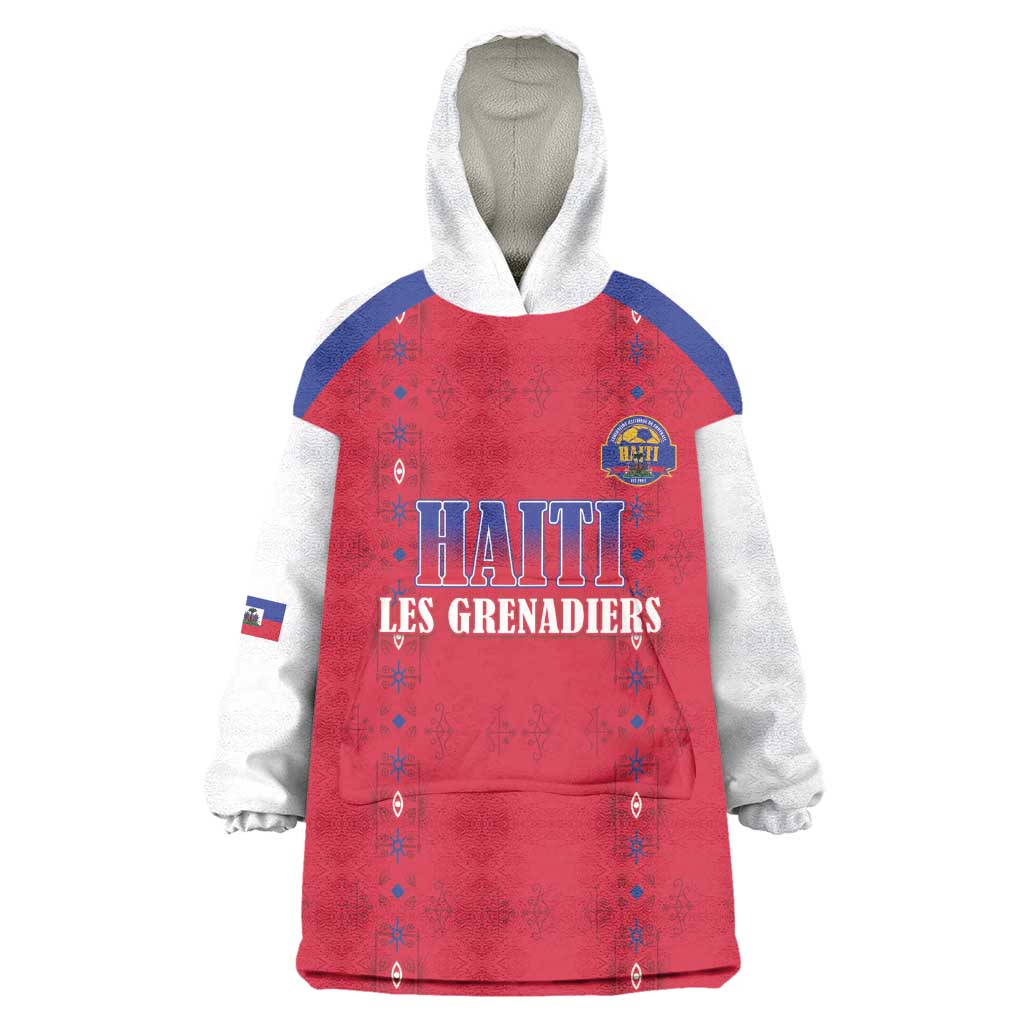 Custom Afro-Haitians Football Pride Wearable Blanket Hoodie Les Grenadiers Veve Vodou Red Version - African Pride