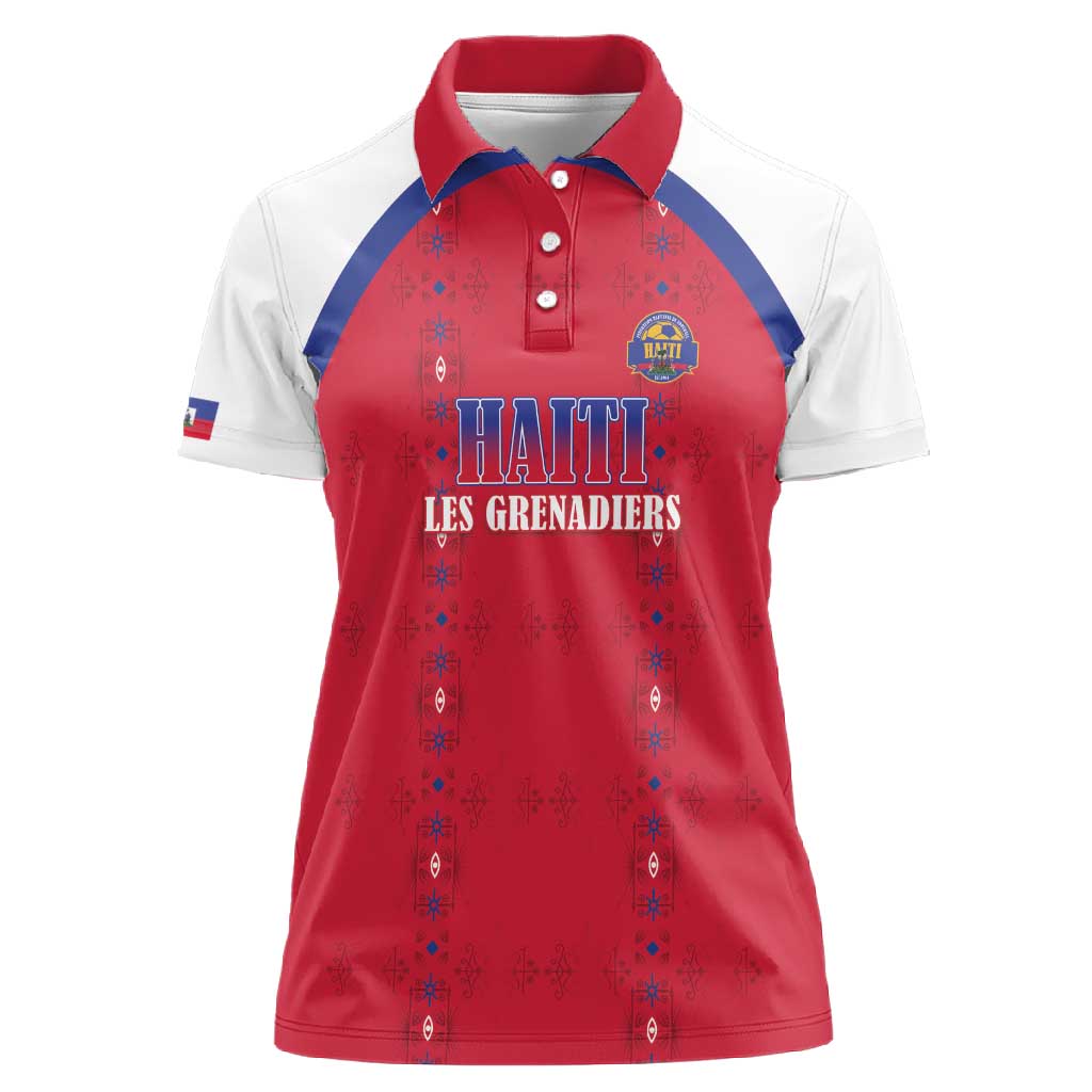 Custom Afro-Haitians Football Pride Women Polo Shirt Les Grenadiers Veve Vodou Red Version - African Pride