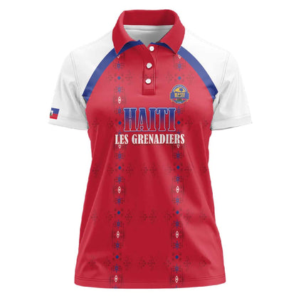 Custom Afro-Haitians Football Pride Women Polo Shirt Les Grenadiers Veve Vodou Red Version - African Pride