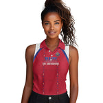 Custom Afro-Haitians Football Pride Women Sleeveless Polo Shirt Les Grenadiers Veve Vodou Red Version - African Pride
