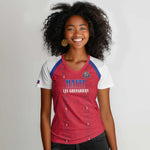 Custom Afro-Haitians Football Pride Women V-Neck T-Shirt Les Grenadiers Veve Vodou Red Version - African Pride