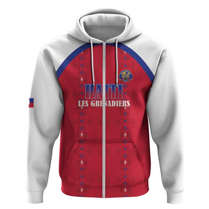 Custom Afro-Haitians Football Pride Zip Hoodie Les Grenadiers Veve Vodou Red Version - African Pride