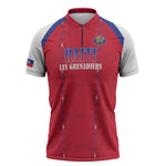Custom Afro-Haitians Football Pride Zipper Polo Shirt Les Grenadiers Veve Vodou Red Version