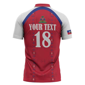 Custom Afro-Haitians Football Pride Zipper Polo Shirt Les Grenadiers Veve Vodou Red Version
