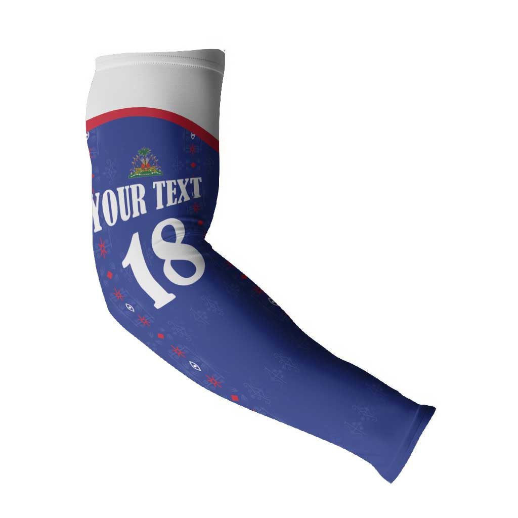 Custom Afro-Haitians Football Pride Arm Sleeves Les Grenadiers Veve Vodou Blue Version