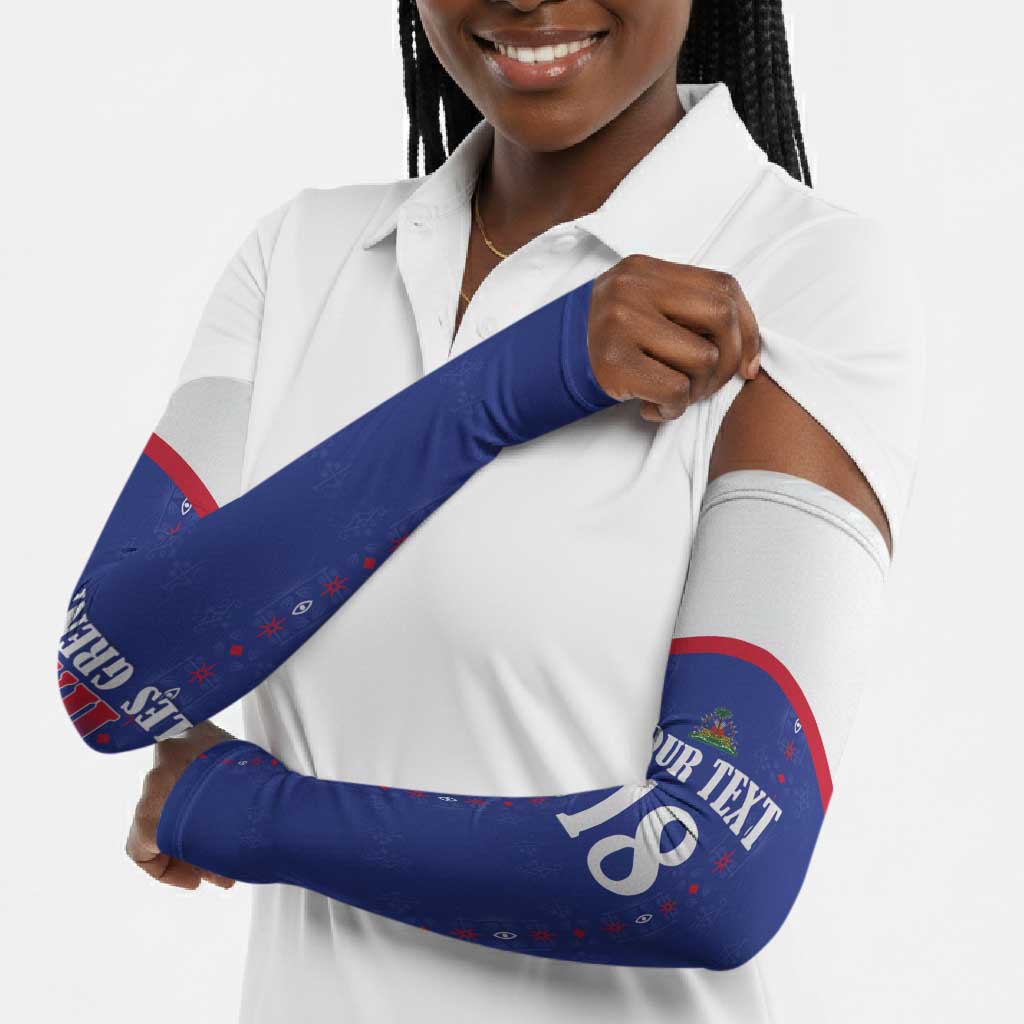 Custom Afro-Haitians Football Pride Arm Sleeves Les Grenadiers Veve Vodou Blue Version