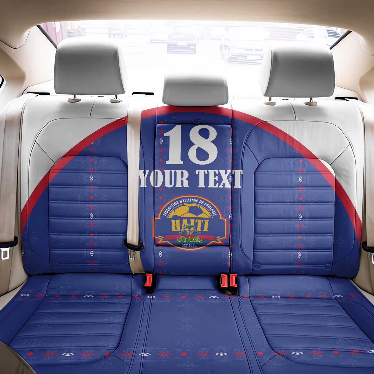 Custom Afro-Haitians Football Pride Back Car Seat Cover Les Grenadiers Veve Vodou Blue Version - African Pride