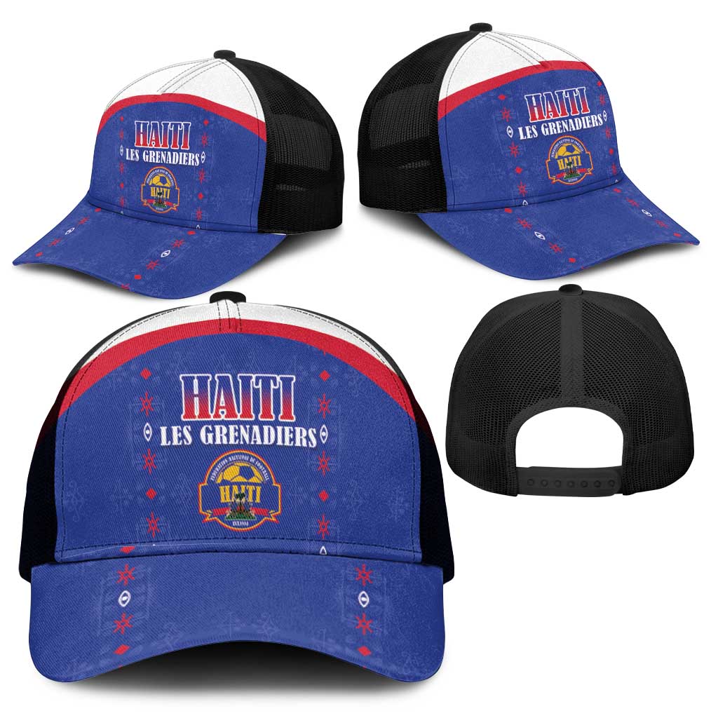 Afro-Haitians Football Pride Baseball Net Cap Les Grenadiers Veve Vodou Blue Version - African Pride