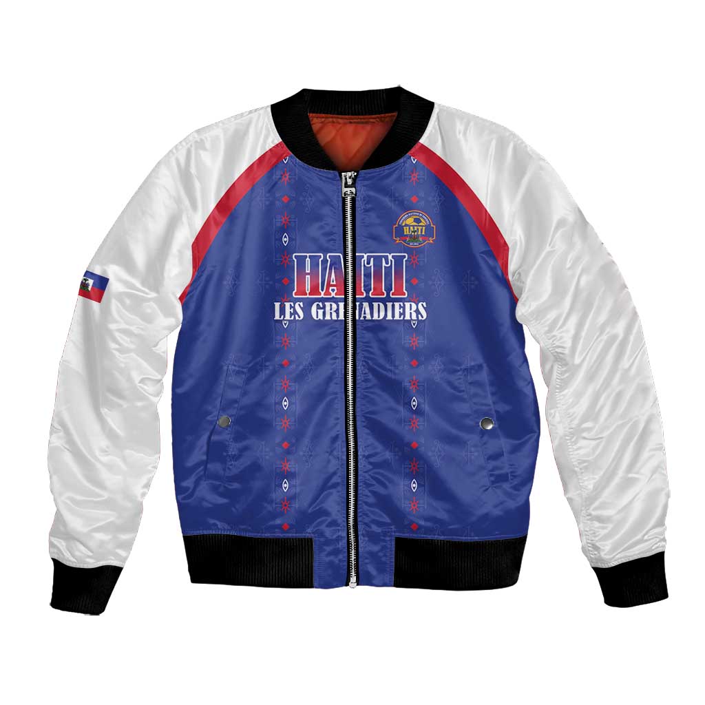 Custom Afro-Haitians Football Pride Bomber Jacket Les Grenadiers Veve Vodou Blue Version - African Pride
