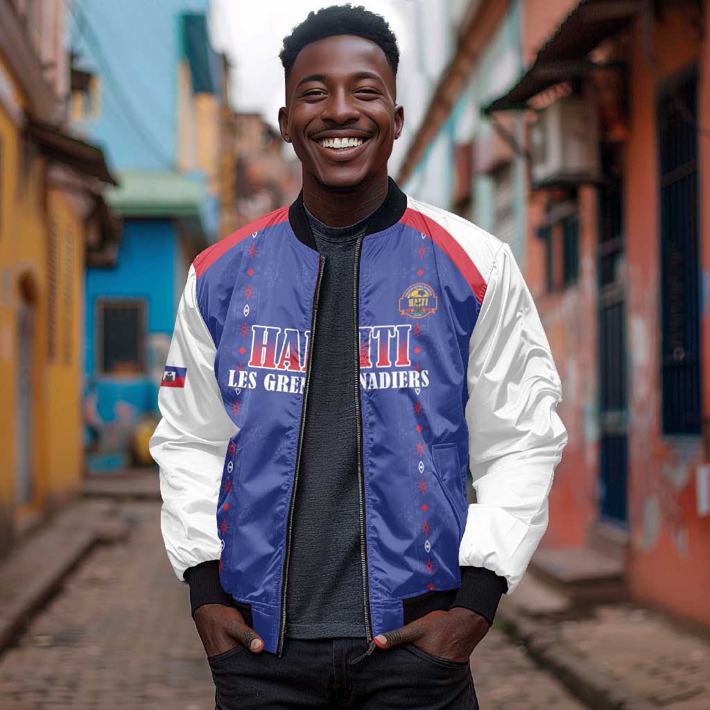 Custom Afro-Haitians Football Pride Bomber Jacket Les Grenadiers Veve Vodou Blue Version - African Pride