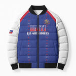 Custom Afro-Haitians Football Pride Bomber Puffer Jacket Les Grenadiers Veve Vodou Blue Version