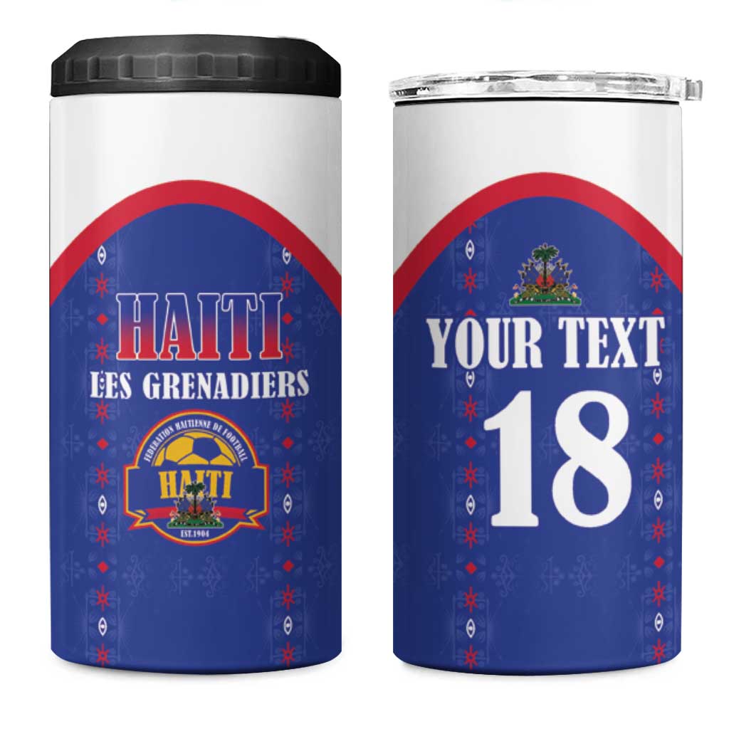 Custom Afro-Haitians Football Pride 4 in 1 Can Cooler Tumbler Les Grenadiers Veve Vodou Blue Version - African Pride