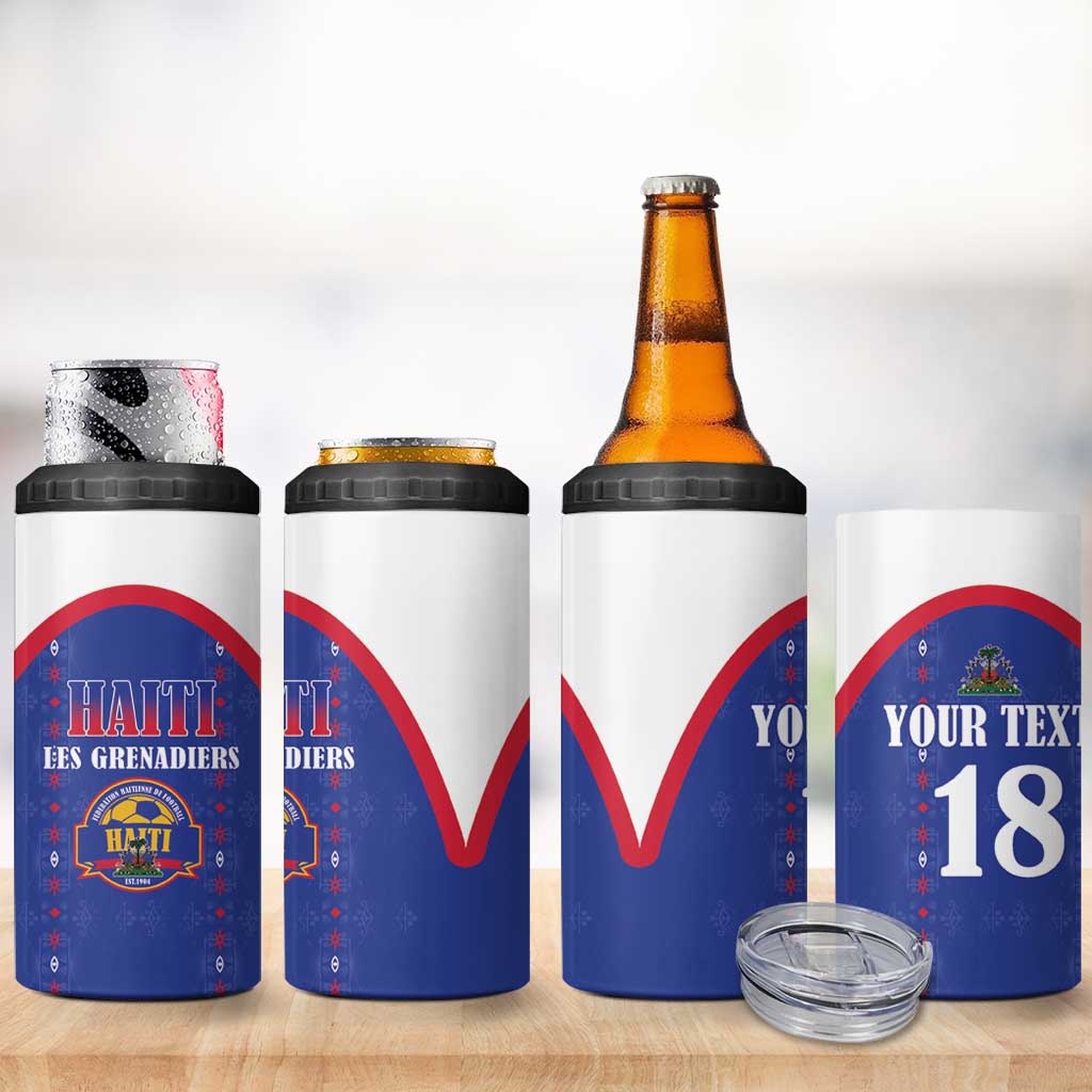 Custom Afro-Haitians Football Pride 4 in 1 Can Cooler Tumbler Les Grenadiers Veve Vodou Blue Version - African Pride