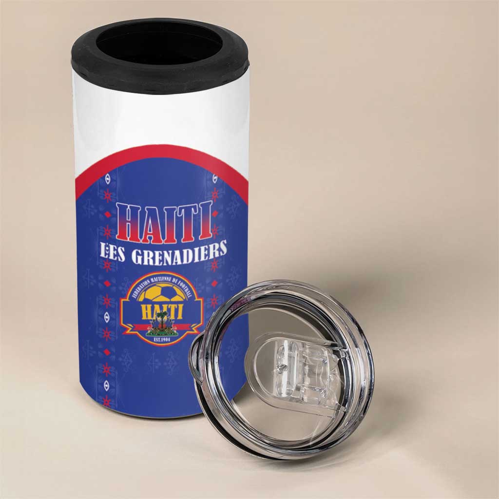 Custom Afro-Haitians Football Pride 4 in 1 Can Cooler Tumbler Les Grenadiers Veve Vodou Blue Version - African Pride