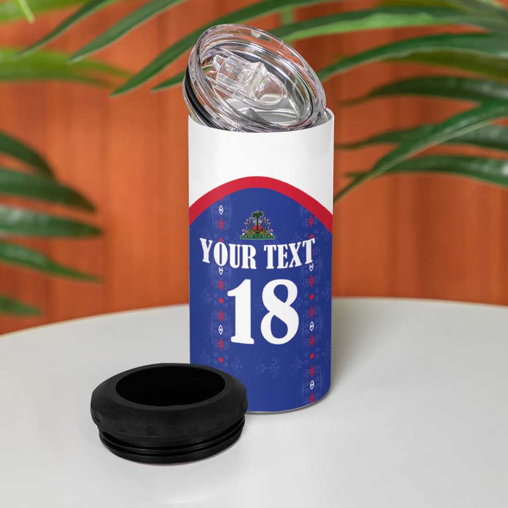 Custom Afro-Haitians Football Pride 4 in 1 Can Cooler Tumbler Les Grenadiers Veve Vodou Blue Version - African Pride