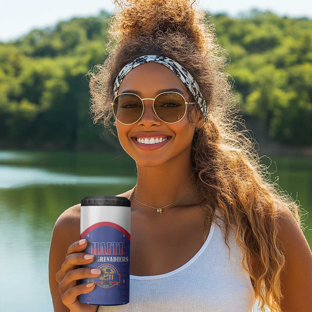 Custom Afro-Haitians Football Pride 4 in 1 Can Cooler Tumbler Les Grenadiers Veve Vodou Blue Version - African Pride