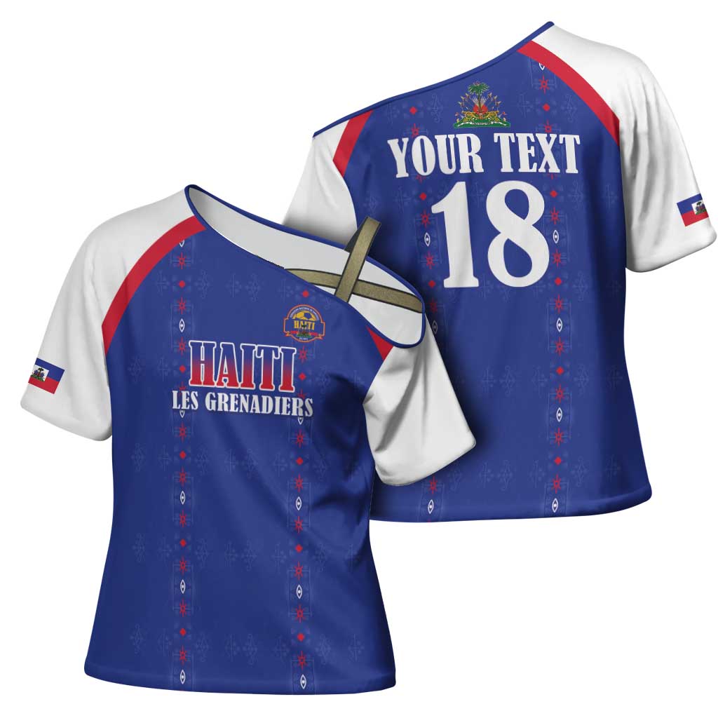 Custom Afro-Haitians Football Pride Cross Shoulder Shirt Les Grenadiers Veve Vodou Blue Version