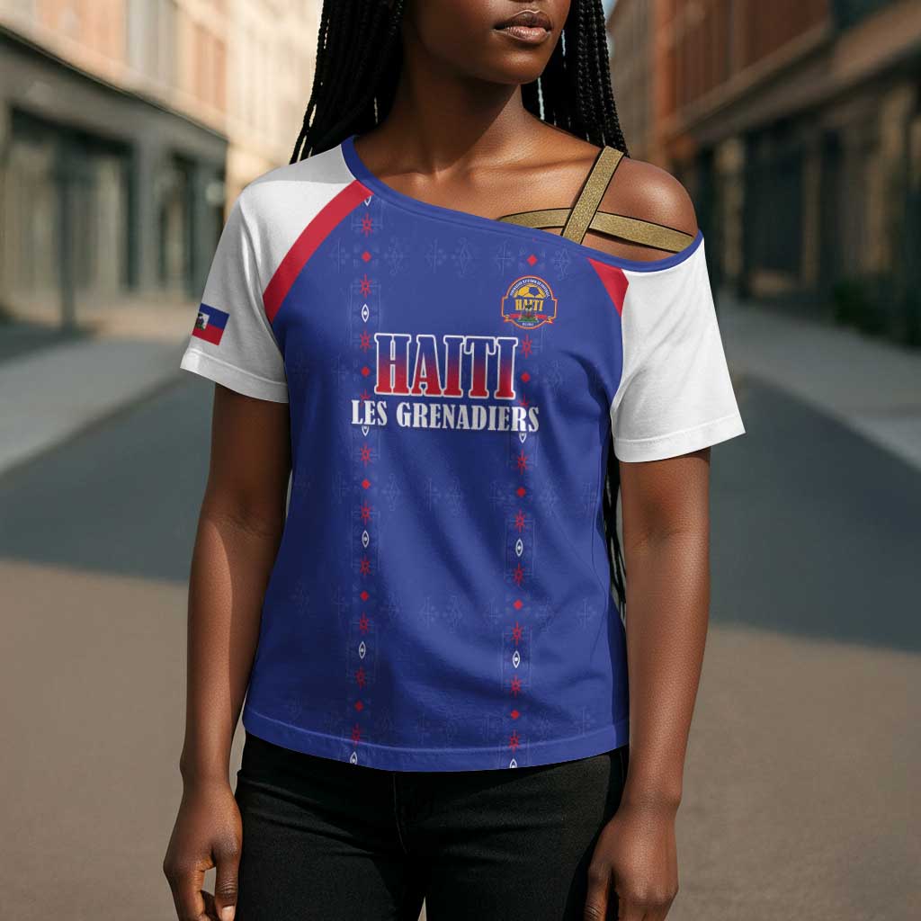 Custom Afro-Haitians Football Pride Cross Shoulder Shirt Les Grenadiers Veve Vodou Blue Version