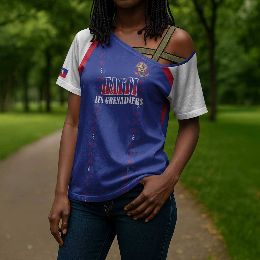 Custom Afro-Haitians Football Pride Cross Shoulder Shirt Les Grenadiers Veve Vodou Blue Version