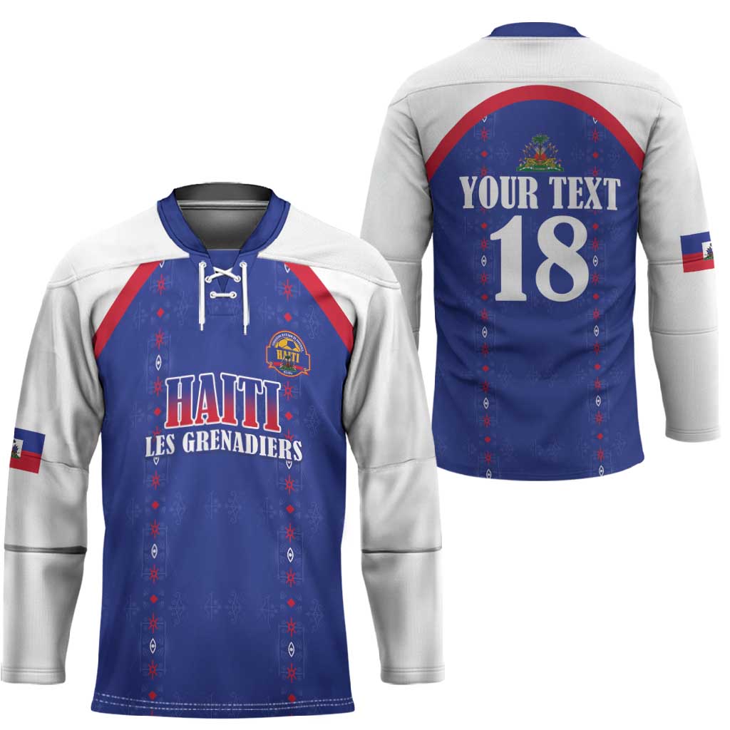 Custom Afro-Haitians Football Pride Hockey Jersey Les Grenadiers Veve Vodou Blue Version