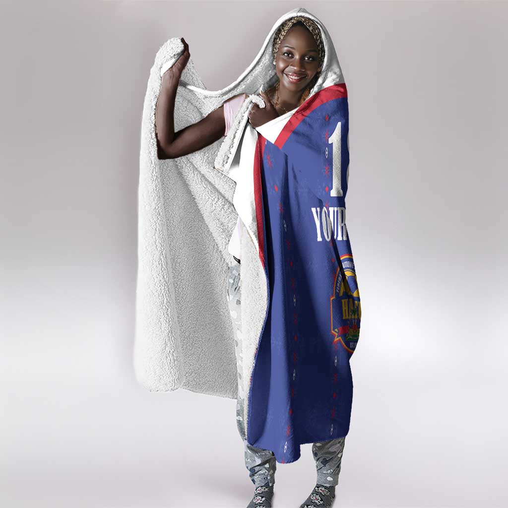 Custom Afro-Haitians Football Pride Hooded Blanket Les Grenadiers Veve Vodou Blue Version - African Pride