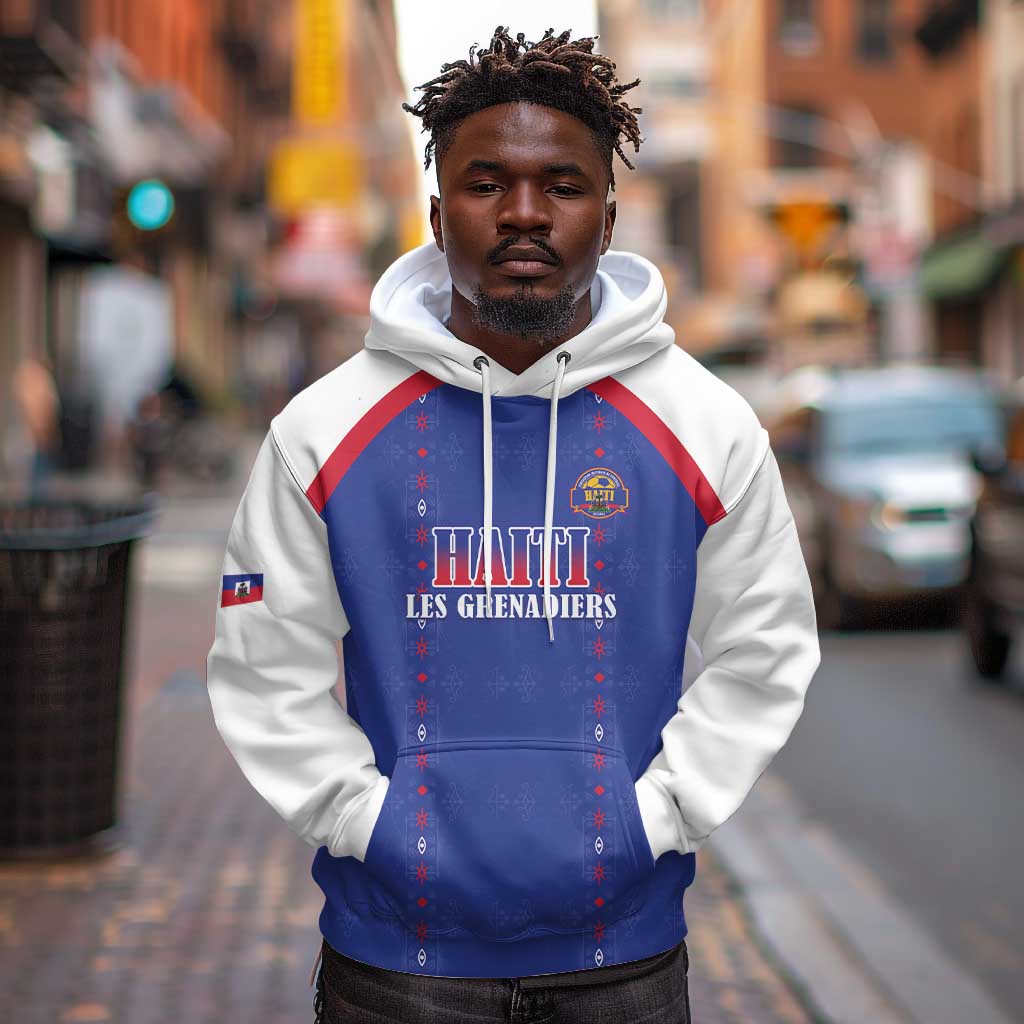Custom Afro-Haitians Football Pride Hoodie Les Grenadiers Veve Vodou Blue Version - African Pride