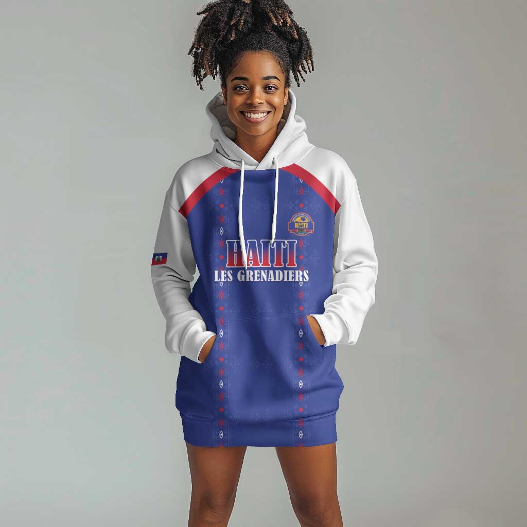 Custom Afro-Haitians Football Pride Hoodie Dress Les Grenadiers Veve Vodou Blue Version - African Pride