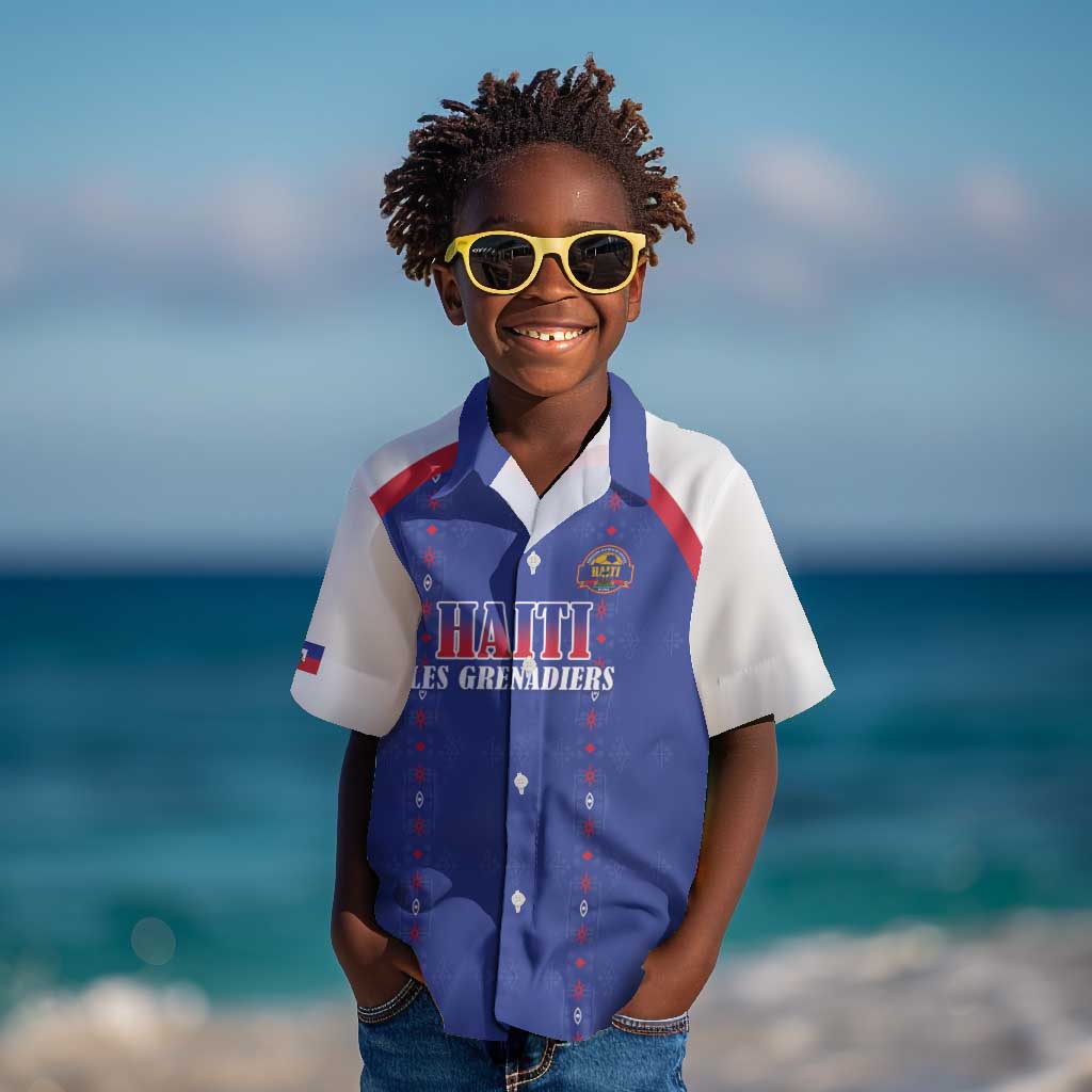 Custom Afro-Haitians Football Pride Kid Hawaiian Shirt Les Grenadiers Veve Vodou Blue Version - African Pride
