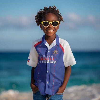 Custom Afro-Haitians Football Pride Kid Hawaiian Shirt Les Grenadiers Veve Vodou Blue Version - African Pride