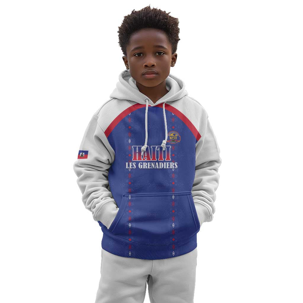 Custom Afro-Haitians Football Pride Kid Hoodie Les Grenadiers Veve Vodou Blue Version - African Pride