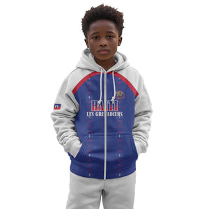 Custom Afro-Haitians Football Pride Kid Hoodie Les Grenadiers Veve Vodou Blue Version - African Pride