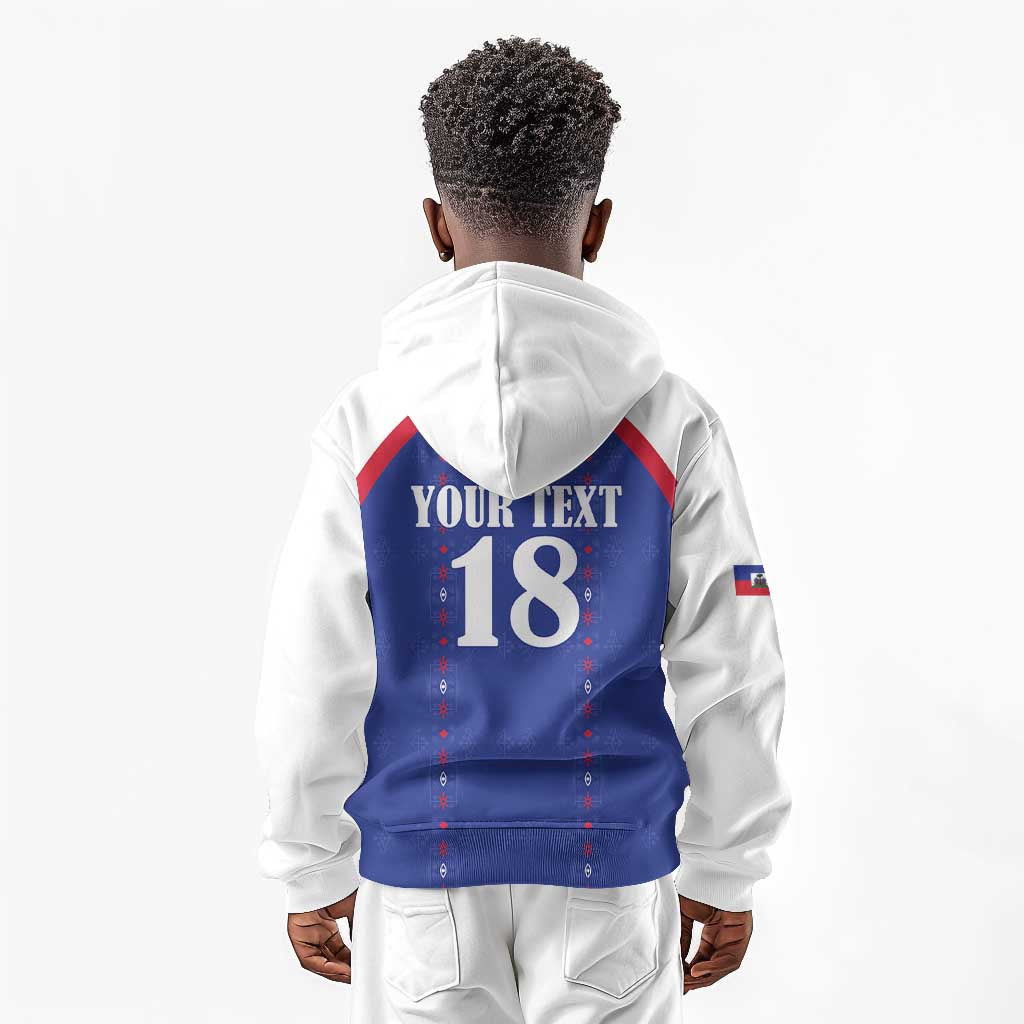 Custom Afro-Haitians Football Pride Kid Hoodie Les Grenadiers Veve Vodou Blue Version - African Pride