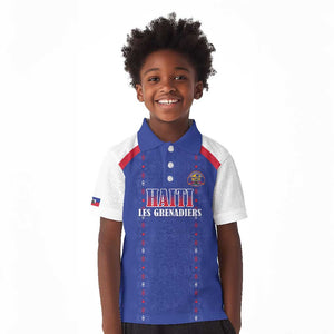 Custom Afro-Haitians Football Pride Kid Polo Shirt Les Grenadiers Veve Vodou Blue Version - African Pride