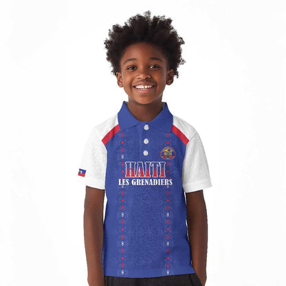 Custom Afro-Haitians Football Pride Kid Polo Shirt Les Grenadiers Veve Vodou Blue Version - African Pride