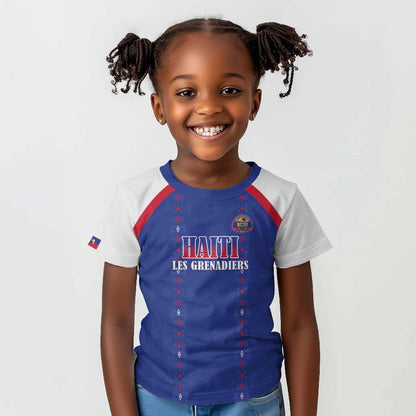 Custom Afro-Haitians Football Pride Kid T shirt Les Grenadiers Veve Vodou Blue Version - African Pride