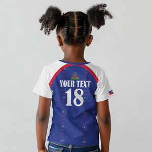 Custom Afro-Haitians Football Pride Kid T shirt Les Grenadiers Veve Vodou Blue Version - African Pride