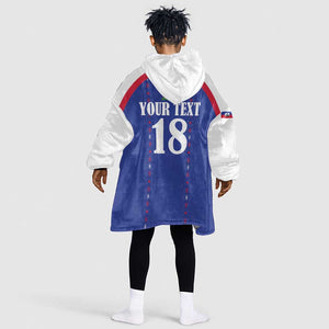Custom Afro-Haitians Football Pride Kid Wearable Blanket Hoodie Les Grenadiers Veve Vodou Blue Version - African Pride