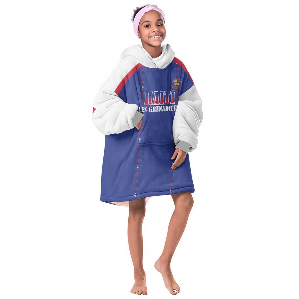 Custom Afro-Haitians Football Pride Kid Wearable Blanket Hoodie Les Grenadiers Veve Vodou Blue Version - African Pride