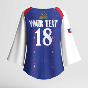 Custom Afro-Haitians Football Pride Kimono Sleeve Blouse Les Grenadiers Veve Vodou Blue Version
