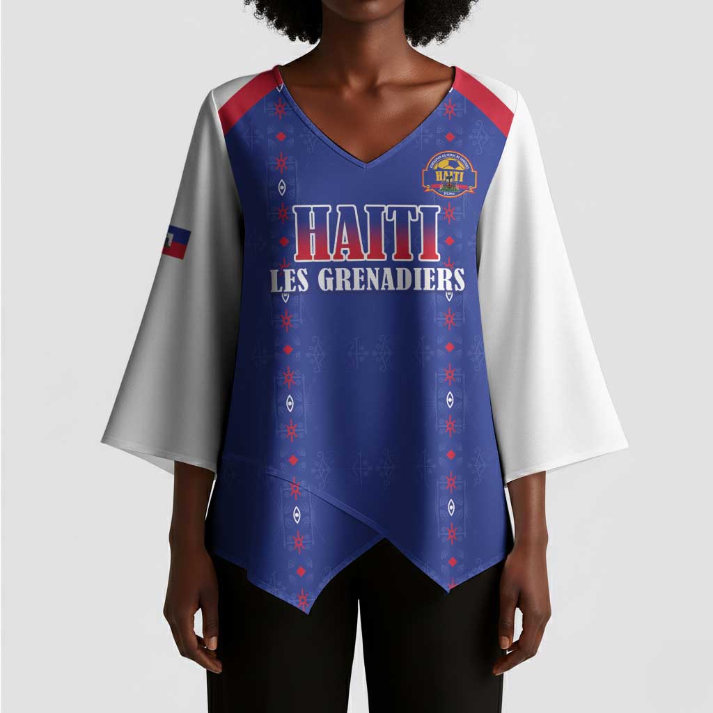 Custom Afro-Haitians Football Pride Kimono Sleeve Blouse Les Grenadiers Veve Vodou Blue Version