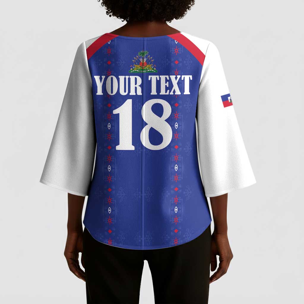 Custom Afro-Haitians Football Pride Kimono Sleeve Blouse Les Grenadiers Veve Vodou Blue Version